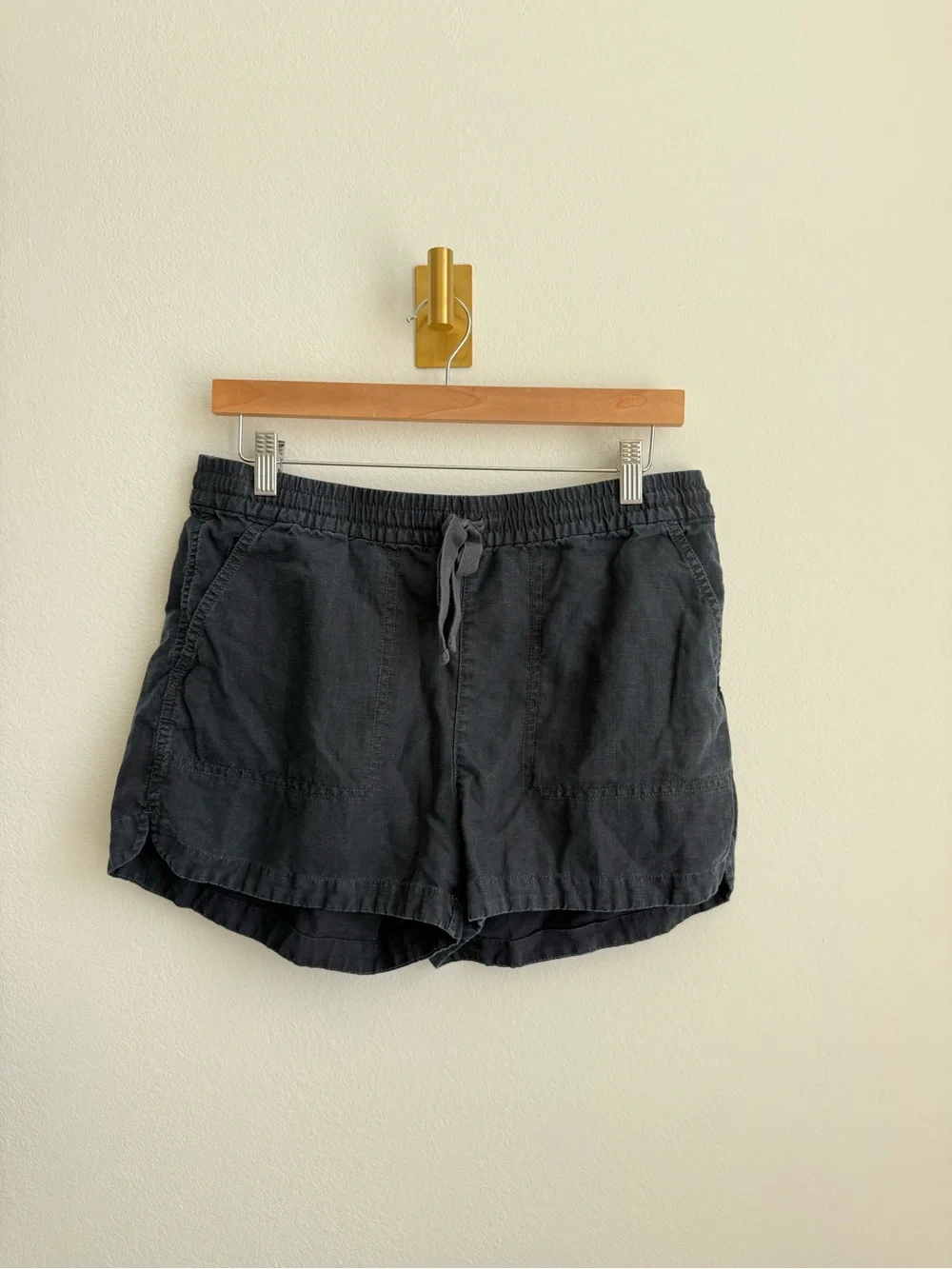 J.Crew New Seaside Linen Lyocell Shorts Medium Black Pull On Elastic Waist